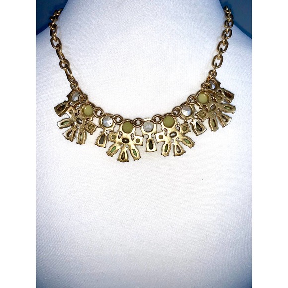 J. Crew Green & Pewter Stone Crystal Cluster Statement Necklace EUC - Picture 4 of 7